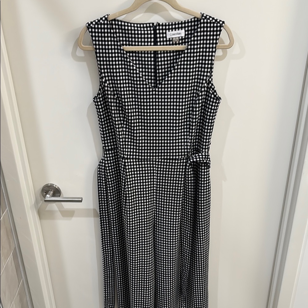Calvin Klein Black and White Sleeveless V-Neck Jumpsuit